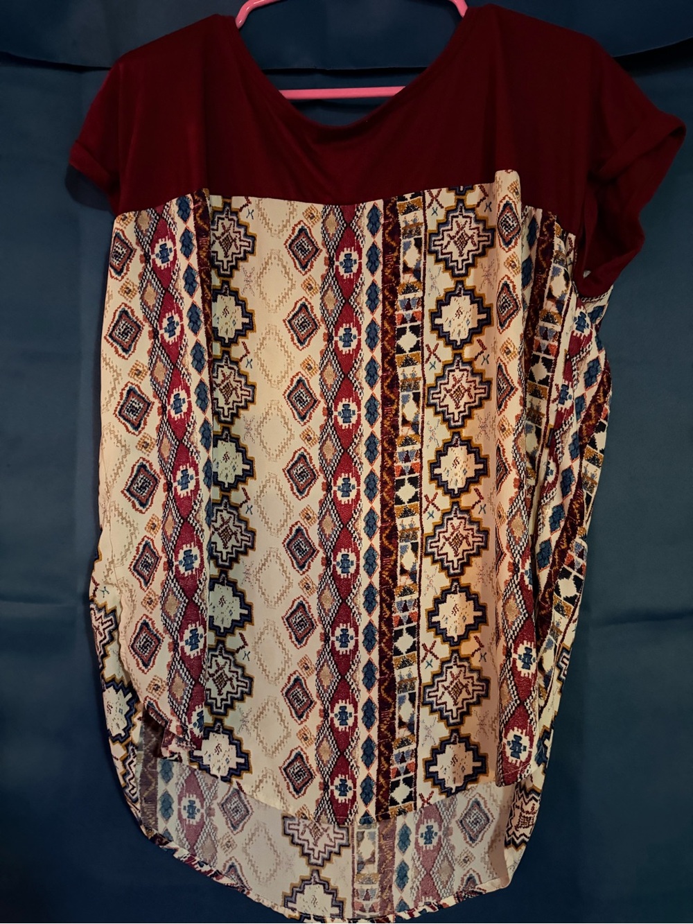 Rewind Maroon Yoke Aztec-Print Short Sleeve Tunic